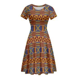 5629 African Print Dresses Plus Size Slim A-Line Short Dress Fit and Flared